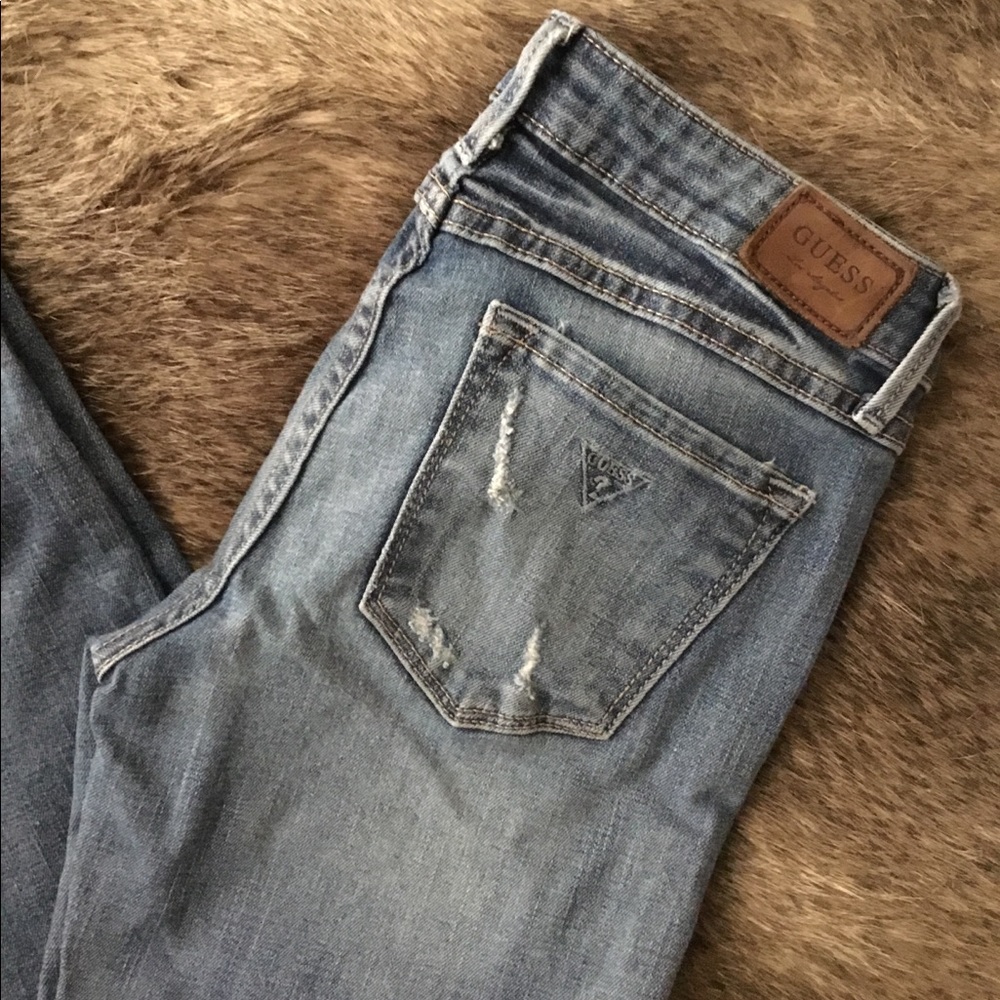 Guess Medium Wash Distressed Denim Crop